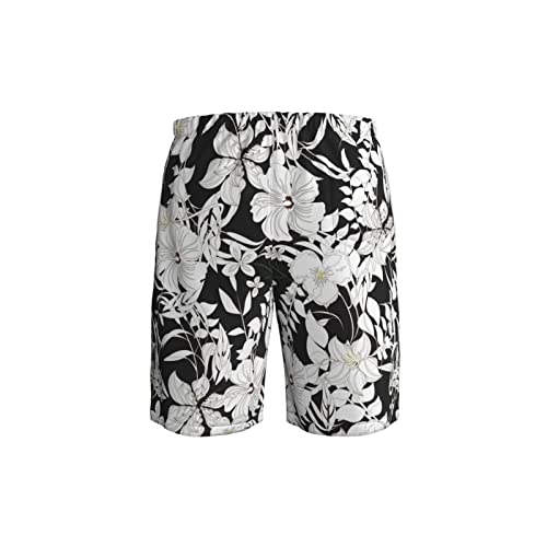Elegant Flowers Floral Black White Vintage Mens Swim Trunks Beach Shorts Summer Sports Running Bathing Suits3