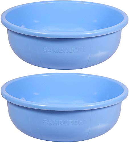 Image of Sthavir Unbreakable Plastic Krushi Multipurpose Ghamela /Tub | Multipurpose Utility Tub for Cleaning & Storage (27x27x10cm, 4.6 L, Blue) - Pack of 2