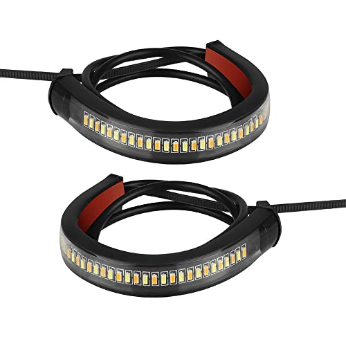 Baceyong 2pcs 12V LED Moto Streamer Ambre LED Fourche Avant Clignotant Bande Lumineuse Barre Compatible avec Harley-Davidson, Feux Directionnels Imperméables...