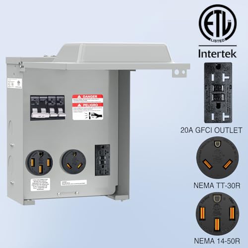 Image of Nilight 20 30 50 Amp RV Power Outlet Box with Breaker 125 /250V ETL Listed | NEMA 14-50R TT-30R GFCI Temporary Receptacle Panel Heavy Duty Enclosed Lockable Waterproof for EV Camper Van Travel Trailer