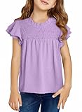 DOKOTOO KIDS Girls Dressy Tops Teen Short Sleeve Shirts Tween Ruffle Polka Swiss Dot Fashion Tee Summer Blouse Casual Trendy Crew Neck Loose Fancy Tee Outfit Purple Size 14 15 16 Years