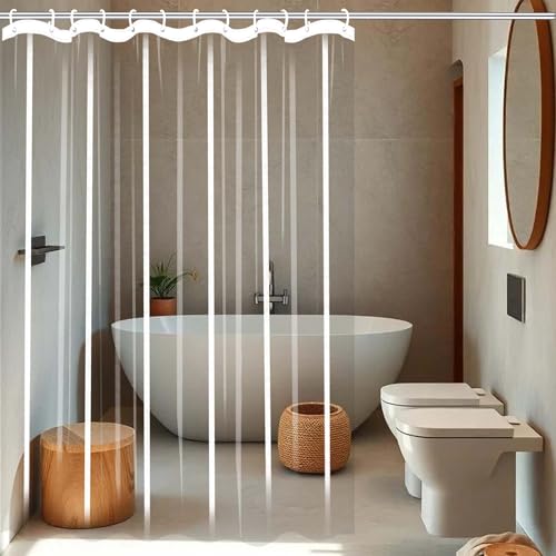Rideau de douche lavable 275x145 cm transparent avec crochets - 2