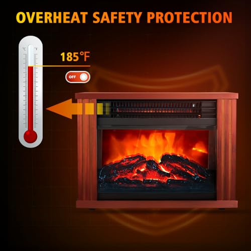 LifePlus 1500W Portable Electric Fireplace with 3D Dancing Flame – Indoor Space Heater for Bedroom and Office, Overheat Protection