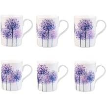 Roy Kirkham Alliums Traditional Ceramic Lucy Mugs in White Set of 6