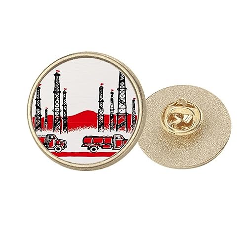 Broche ronde métal doré tour montagne, cadeau culturel idéal