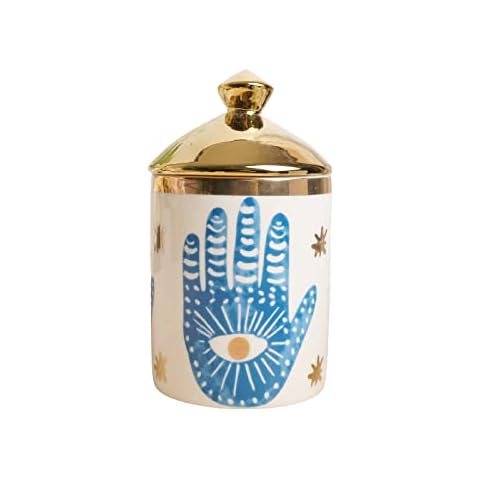 Beccalame Big Eye Aromatherapy Candle Jar With Lid Ceramic Makecup Cotton Swab Holder Home Deocrative Bottler, Home Fireplace Kitchen Dining Decor For Living Room Knick Knacks Candle Holder Cover