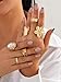 BUYITO Chunky Gold Rings for Women Trendy Statement Flower Knuckle Crystal Ring Stacked Opening Adjustable Prom Fashion Jewelry Accessories (6PCS Chunky Gold Rings)