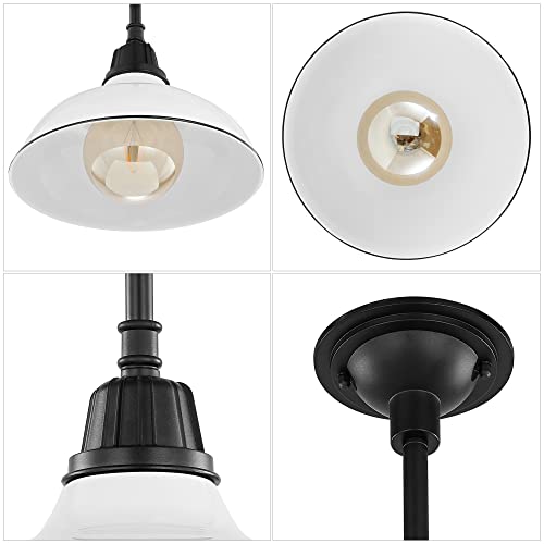 Image of JONATHAN Y Jasper 1-Light Farmhouse 12.25 inch Metal Pendant, White /Black | Indoor Outdoor Use, Rustic Vintage Dome Shade, Adjustable Height, Kitchen Island Porch Entryway, LED Bulb Included