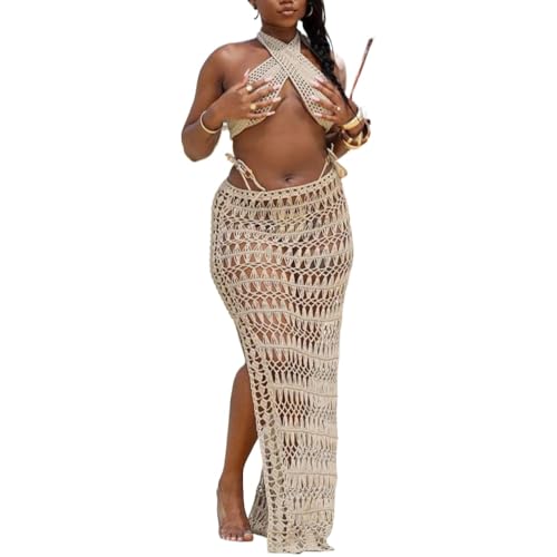 Crochet Two Piece Maxi Skirt Set Boho Summer Vacation 2025 Vacation Summer 2025 Trendy Going Out Outfits