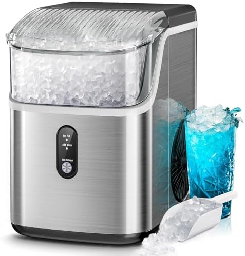 Kismile Nugget Ice Makers Countertop,Portable Ice Machine with Crushed Ice, 35lbs/Day,Self-Cleaning,One-Click Operation for Home Use(Silver)
