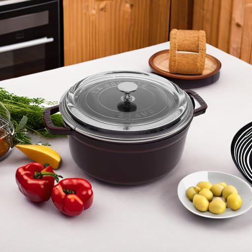 Image of Staub Cast Iron 4-qt Round Cocotte with Glass Lid - Grenadine