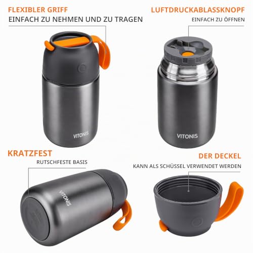 VITONIS Thermobehälter für Essen 500ml Edelstahl Isolierbehälter Gefäß für warme Speißen, Essen, Suppe… – Ansicht 2