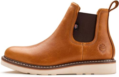 SUREWAY Men's Slip On Chlesea Work Boots for Men - Lightweight Full Grain Leather,Slip-resistant Wedge Sole2