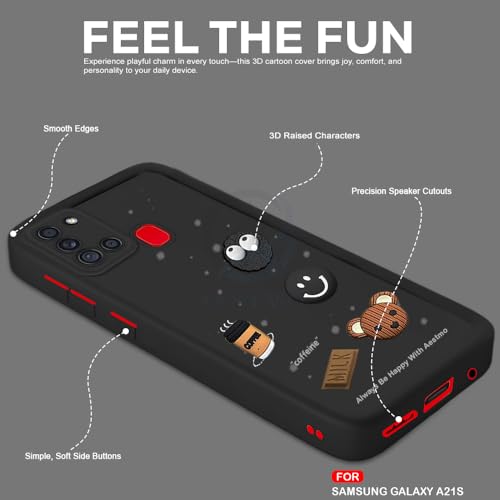 Image of AESTMO Back Case Cover for Samsung A21SCover | Cute Fun Cartoon 3D Ball | Coffee Silicone Case | Full Body Protection | Camera Protection Back Cover for Samsung A21S (Black)
