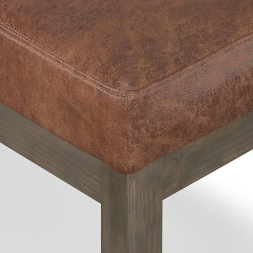 SIMPLIHOME Milltown Small Ottoman Bench - 27 inch Wide Upholstered Vegan Leather Rectangle Footstool Ottoman in Distressed Saddle Brown, Contemporary Bench for Bedroom with Cushioned Seat, Assembled by SIMPLIHOME - Image 6