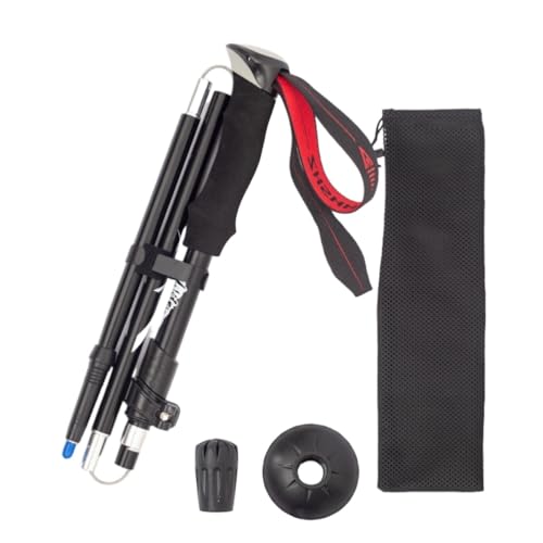 YAKINO カーボンファイバー折りたたみトレッキングポール 5セクション 2本組 滑り止め コンパクト ハイキング 登山用品 ウォーキング 帽子 吸湿発散性 収納ポーチ付き 男女兼用 オフロード 【人気山岳ブロガー激推奨!】 (ブラック,長さ)