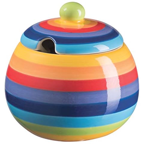 Purity Style Hand Painted Rainbow Stripe Sugar Bowl Cover