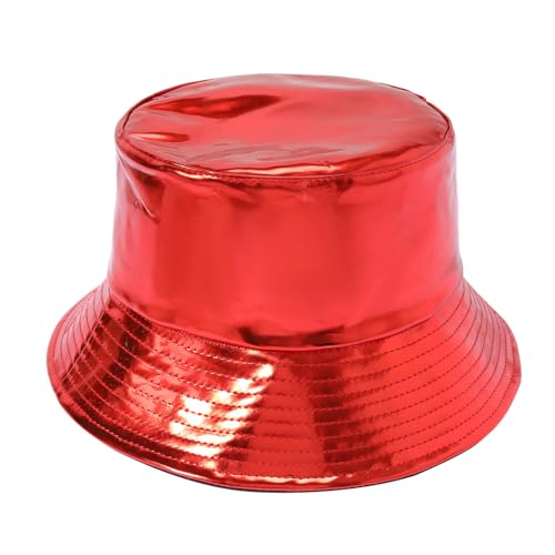Image of Unisex Black Bucket Hat Waterproof Rain Hat Reversible Shiny Rave Bucket Hat for Concert Festival