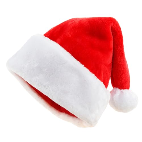 HQRKOTM 1 peça gorro de Natal para adultos, gorro de pai Natal, chapéu de pai Natal, fato de veludo clássico e grosso para festas festivas de Ano Novo (vermelho).