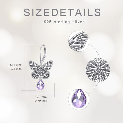 Boucles d'oreilles papillon en argent 925 et améthyste de prestige - 3