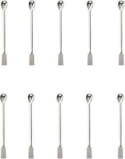 TopHomer 2 in 1 Double Ended Lab Spoon Stainless Steel Mixing Double End Reagent Sampling Spoon Spatula Tool Silver Spoon with Spatula for Laboratories, Clinics, Pharmacies, 10 Pcs