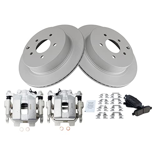 Image of TRQ Rear Brake Pad and Rotor Set Ceramic Coated Vented Rotors Calipers