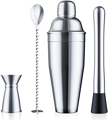 24oz Cocktail Shaker Set - Bar Tools Drink Shaker Built-in Cocktail Strainer, Muddler, Jigger, Mixing Spoon, Recipe Book – Martini Shaker/Drink Mixer-Bar Accessories/Bartender Kit for Home Bar Set