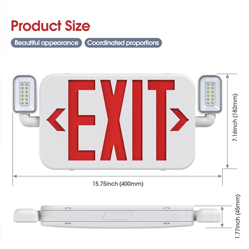 SITISFI Led Combo Emergency Exit Sign Light with Two Adjustable Head Lights and Backup Battery Exit Light,US Standard Red Letter Commercial Emergency Exit Lighting,UL 924,AC120/277V (6Pack)