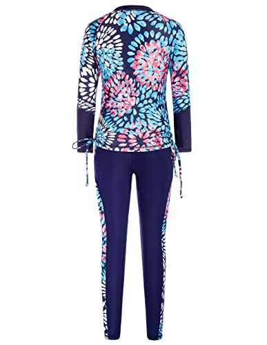Image of GRACE KARIN Girls Long Sleeve Swimsuit Two Piece Rashguard Floral Swimwear 6-14Y