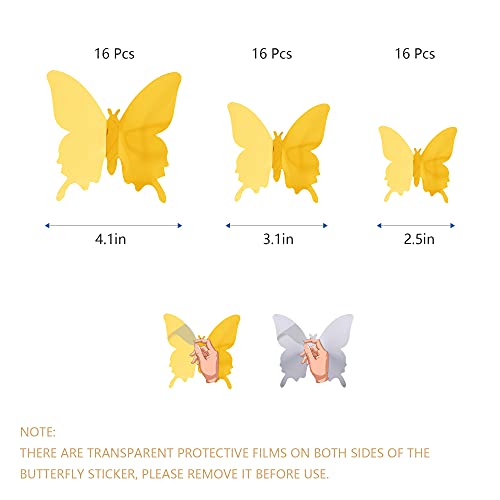 3D Butterfly Wall Stickers, 48 Pcs 4 Styles 3 Sizes, Removable Metallic Wall Sticker Room Mural Decals Decoration for Kids Bedroom Nursery Classroom Party Wedding Decor DIY Gift (Rose Gold) - Image 3