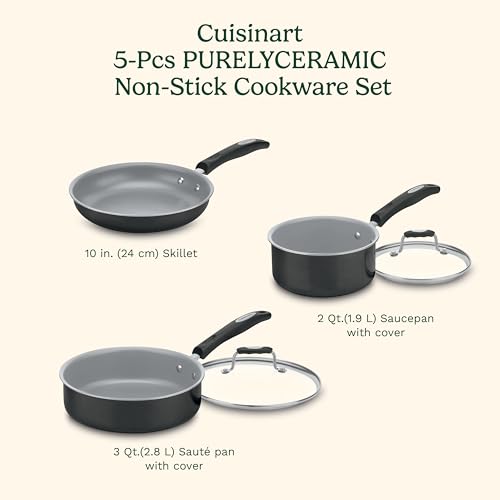 Cuisinart PURELYCERAMIC™ 5-Piece Non-Stick Pots and Pans Set, PFAS and PFOA Free, Black (57I-5BKGBC) by Cuisinart - Image 2