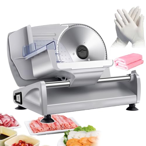 Stainless Steel Meat Slicer | Commercial Meat Slicing Machine | Electric Food Slicer Deli Slicer with Thickness Adjustment Knob | Electric Slicers for Cheese Meat Carrot Bread