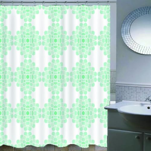 Rideau de douche vert et blanc lavable en polyester anti-moisissure - 4