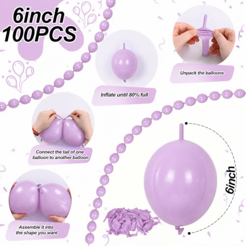 Image of Light Purple Linking Balloons, 100PCS 6 Inch Lavender Quick Link Balloons | Pastel Purple Balloons for Birthday Bridal Baby Shower Wedding Princess Coquette Fairy Butterfly Mermaid Party Decorations