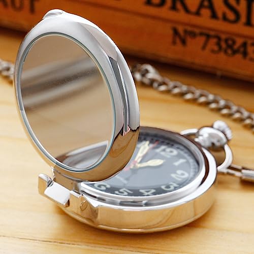 Whodoit Stainless Steel Single Open Men's Mechanical Pocket Watch, Roman Digital Dial Mechanical Pocket Watch for Men