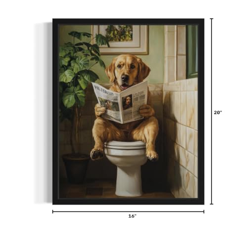Image of Labrador Retriever on Toilet Unframed Art Print Poster, Dog Bathroom Humor Decor Posters Prints for Restroom Home Picture Painting Artwork Gallery 7 (Labrador Retriever, 20 inchL x 16 inchW, Unframed)