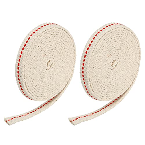 sourcing map Algodón Aceite Lámpara Mecha 9mm Plano Ancho 2 Metros/6,5 Pies Largo con Roja Puntada para Aceite Linterna Iluminación, 2 Rollos