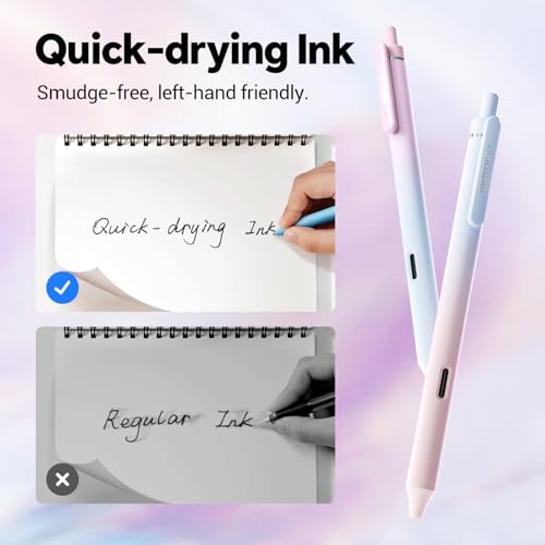 Image of Writech Retractable Gel Ink Pens: 8ct Black Ink 0.5mm Fine Point Tip Pen Comfort Grip Smooth Writing with Aesthetic Gradient Color Barrel for Journaling Note Taking Sketching No Bleed & Smear