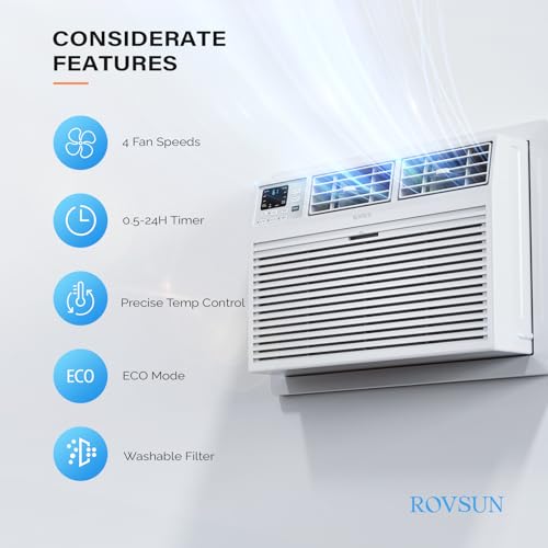 Image of ROVSUN 8000 BTU Through the Wall Air Conditioner with Remote Control, 4-in-1 Wall AC Unit, Heater, Dehumidifier & Fan with Timer for Bedroom, Apartment, Dorm up to 350 Square Feet, 115V