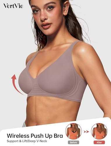 Image of Vertvie Jelly Wireless Bras for Women Push Up Plunge Seamless T-Shirt Bras No Underwire Supportive Full Coverage Bralettes