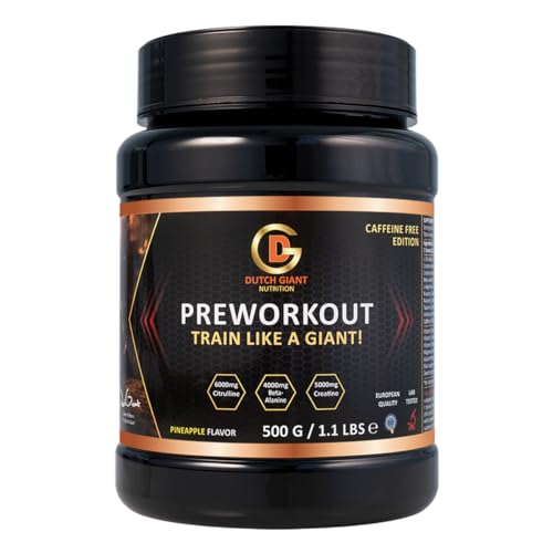 Dutch Giant Pre Workout Booster Ohne Koffein | 500gr Pulver | Ananas | Pump Booster Preworkout | Koffeinfrei Trainingsbooster | Fitness & Gym booster | l Citrullin & Creatin