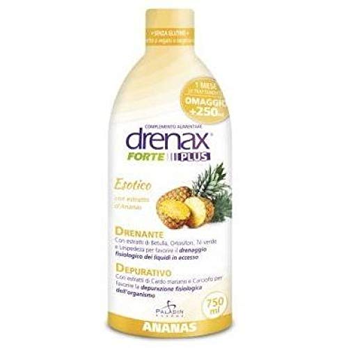 DRENAX FORTE ANANAS PLUS - Gusto Ananas - 750 ml per confezione - Integratore drenante depurativo con linfa di Betulla - Bottiglia 02682