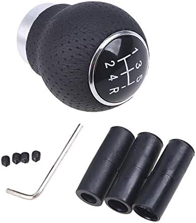 WANCAR Universal Aluminum Manual Car Gear Shift Knob 5 Speed Leather Shifter Lever Black