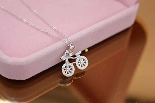Helen De Lete Lovely Bike Rhinestone Sterling Silver Necklace #TOP2