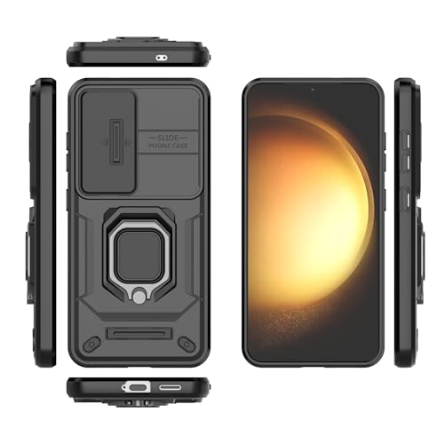 Image of TPU+PC Camshield Pro Case With Slide Camera Protection And Ring Stand Bumper Back Case Cover For Samsung Galaxy S25 Plus 5G (Black)