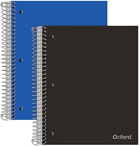 Oxford Spiral Notebooks, 3-Subject, College Ruled Paper, Durable Plastic Cover, 150 Sheets, 3 Divider Pockets, 2 Pack (10386), multi-colored