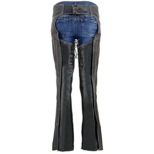 Image of Milwaukee Leather Chaps for Women Black Low-Rise Waist- Double Buckle Reflective Embroidery Motorcycle Chap- ML1187
