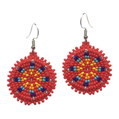 Handmade Cute Seed Beaded Earrings 1.2 Round (Red) Cover