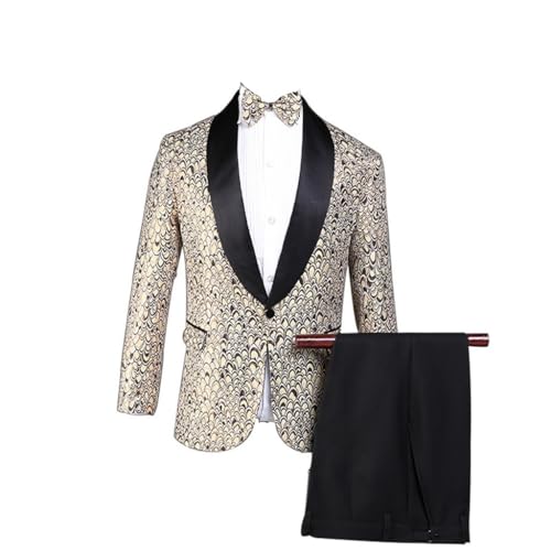 Printed Suit Three-Piece Suit Men's Casual Suit Tailored Personality Suit Jacket Men's Dress(Medium)