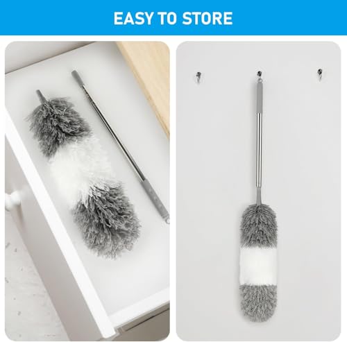 Image of Microfiber Feather Dusters for Cleaning, Duster with 100 inch Extension Pole, Cobweb Cleaner Duster Tools with 2 Microfiber Heads, Long Aluminum Telescoping Pole for Ceiling Fan Blinds Furniture Cars